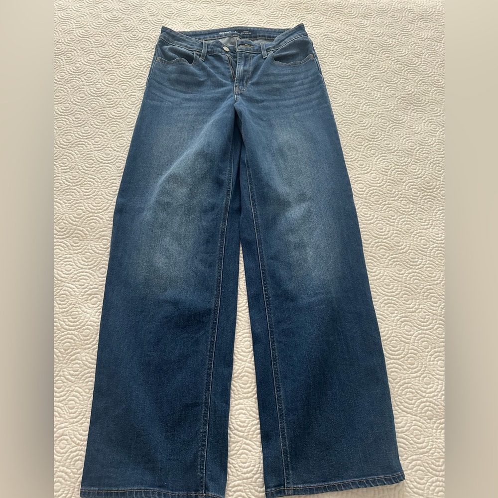 EUC Old Navy Wow Wide Leg Jeans in Deep Blue Size 4 Tall - Picture 2 of 3